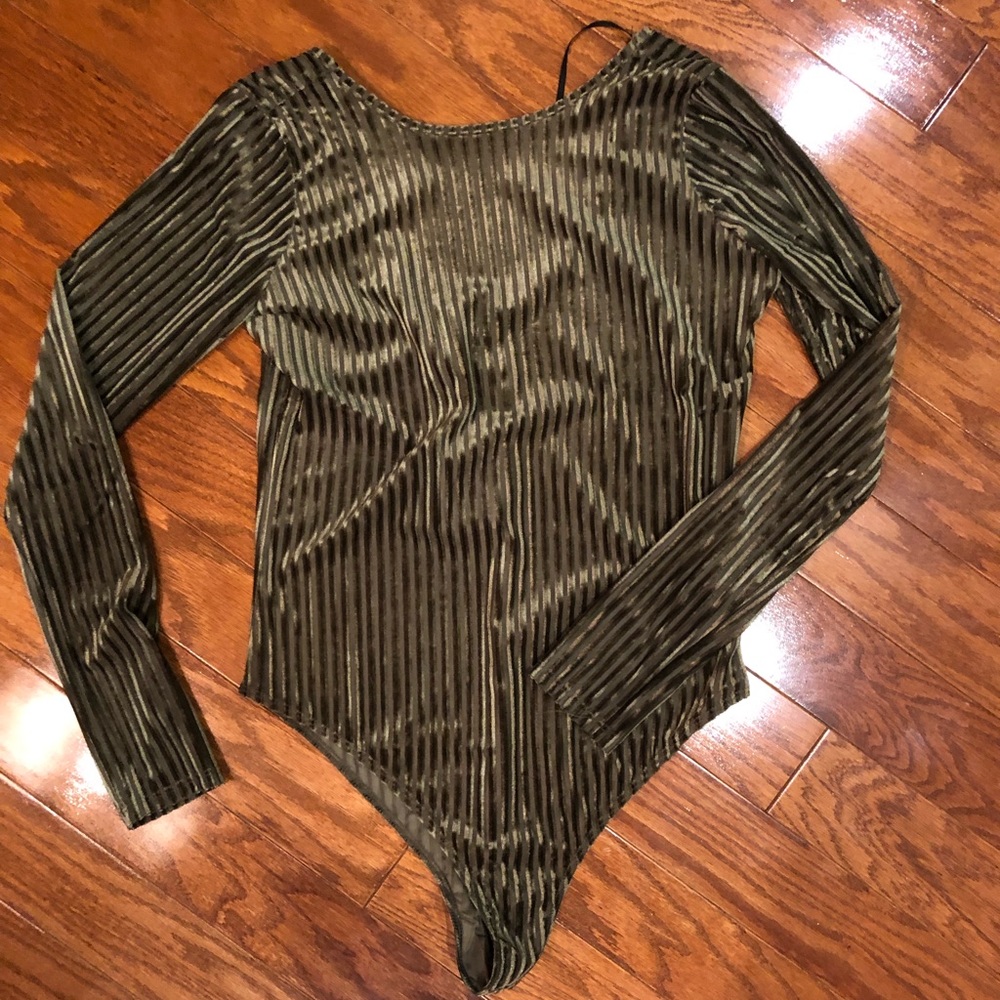 Forever 21 Mesh and Velour Striped Bodysuit